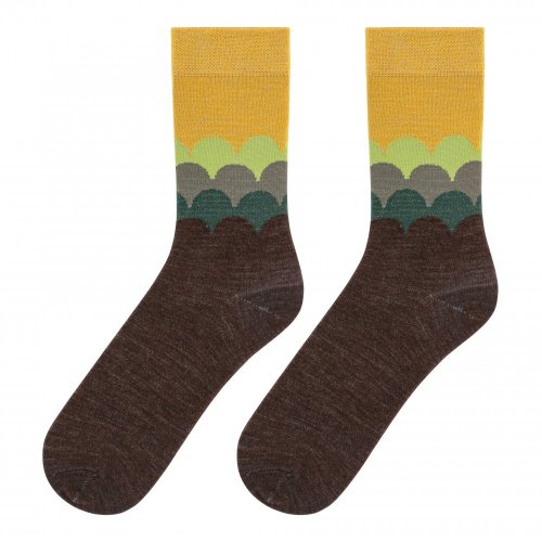Merino ponožky se vzorem šupin, hnědé - Velikost: 35-38