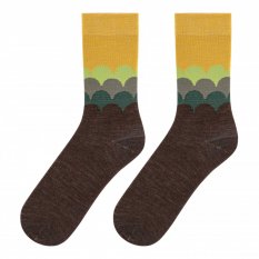 Merino ponožky na každý den, vzor šupiny, žlutá a hnědá barva
