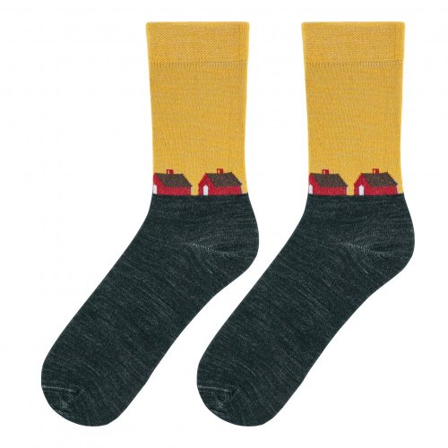 Žluto-zelené ponožky merino Koselig - Velikost: 48-50