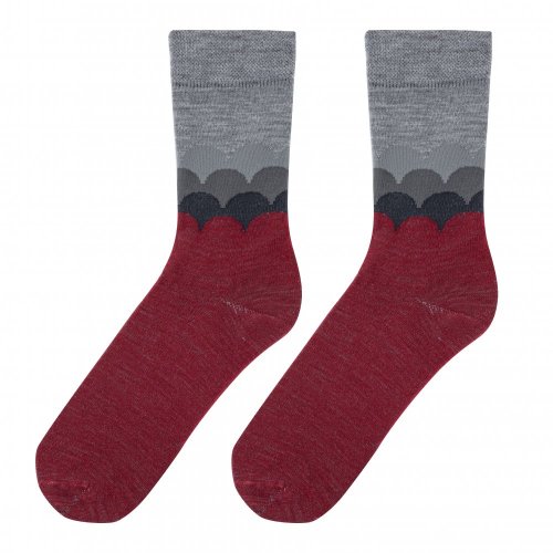 Merino ponožky na každý den, vzor šupiny, červená a šedá barva
