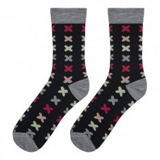 Černé vzorované ponožky, merino, vzor křížků