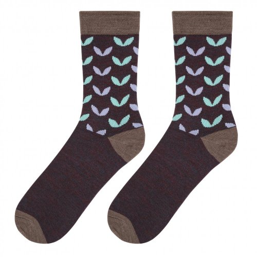 Merino ponožky se vzorem lístečků, světle-hnědé - Velikost: 39-42
